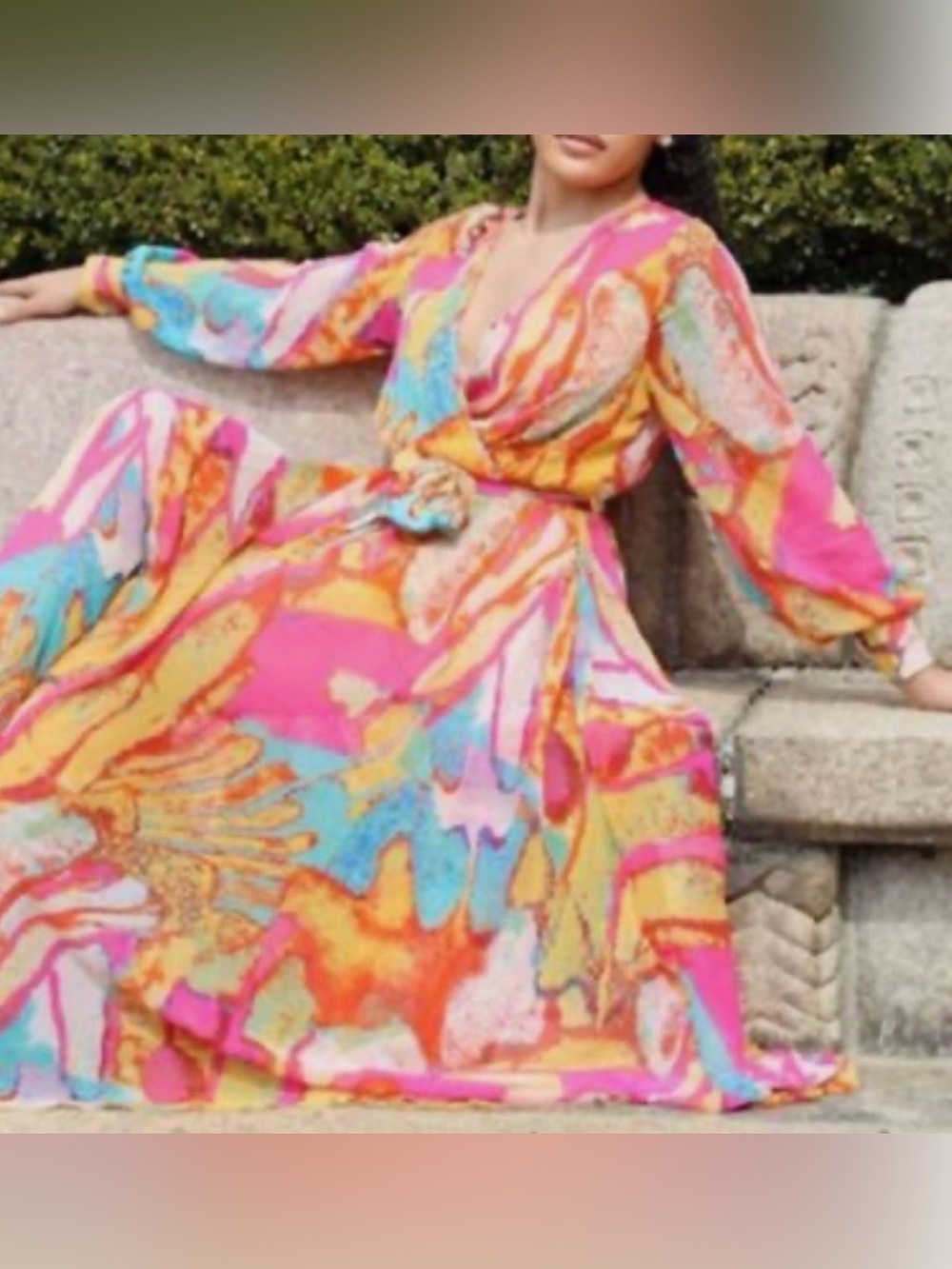 NWT Spy Zone Exchange Florida L multicolor Sexy Maxi Flowy long sleeve Dress New